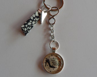 Super Patentante Schlüssel 30mm und Liberty Geschenk Patin Glas Cabochon Ring.