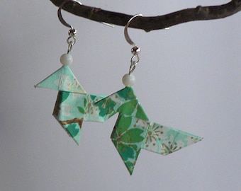 Origami Cranes Japanese paper earrings.