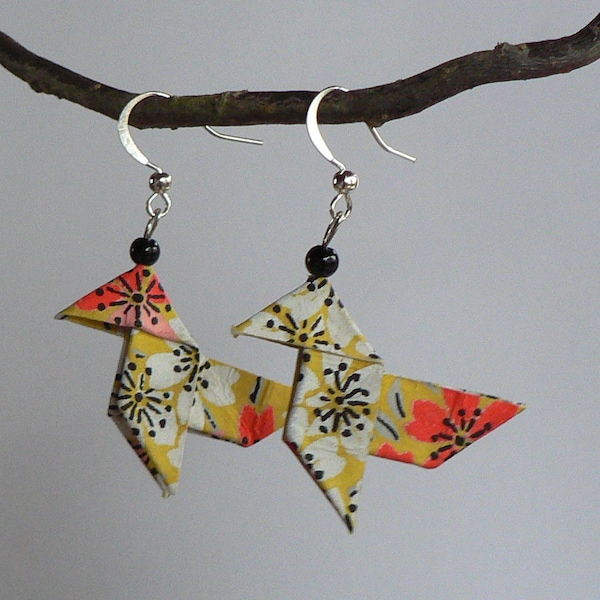 Origami Cranes Japanese paper earrings.