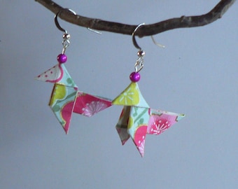 Origami Cranes Japanese paper earrings.
