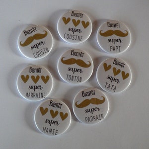 Badge or Magnet Pregnancy Announcement Future Mom Mustache and Heart.