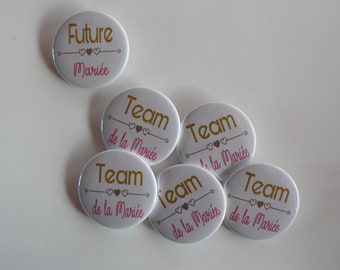 Kit Badges EVJF  38mm  Mariage Enterrement vie de Jeune Fille Rose et Or.