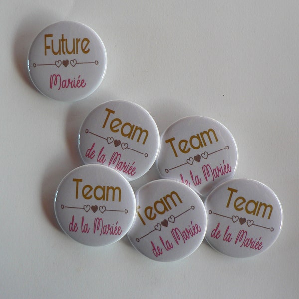 Kit Badges EVJF  38mm  Mariage Enterrement vie de Jeune Fille Rose et Or.