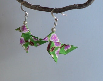 Origami Cranes Japanese paper earrings.
