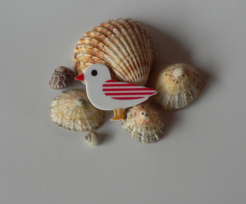 Sailor Seagull brooch. Mouette rayé Rouge