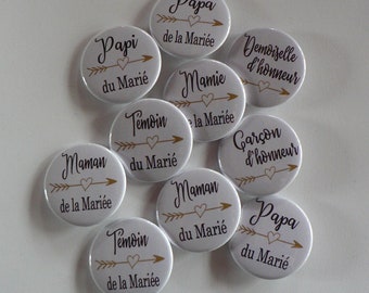Wedding Badge Guests Witnesses Family of the Bride and Groom Gold Arrow.