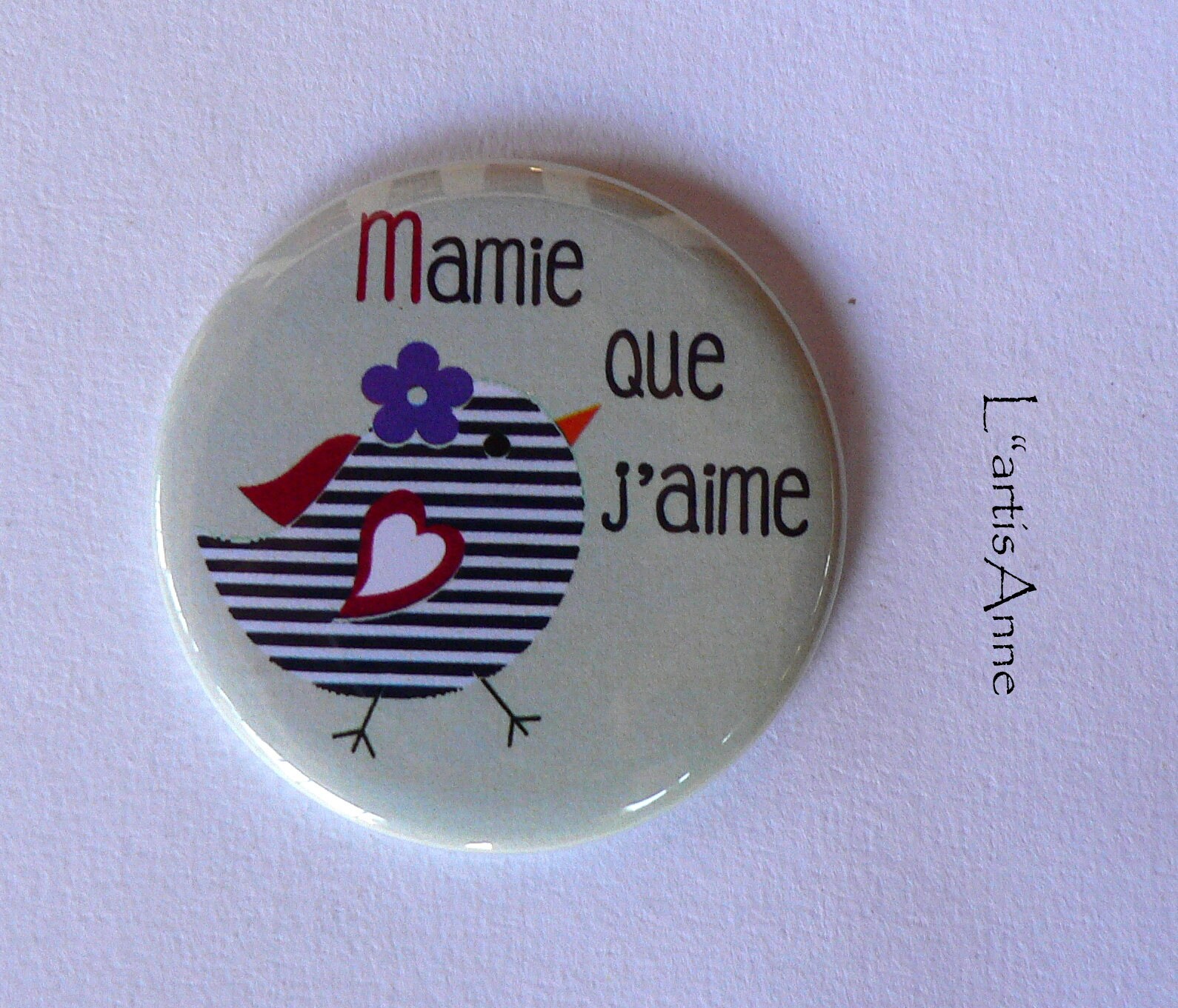 Mamie Que J'aime Magnet/Miroir de Poche Badge Épingle Cadeau Mamie Grand-Mère.