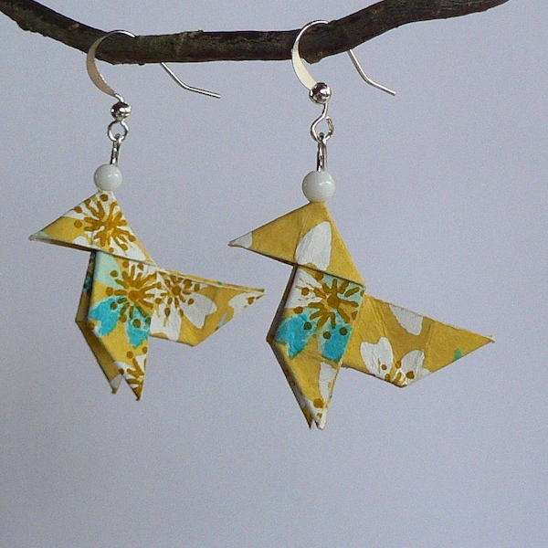 Origami Cranes Japanese paper earrings.