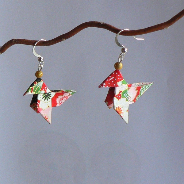 Boucles d'oreilles Origami Cocottes Papier Japonais .