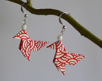 Origami Cranes Japanese paper earrings.