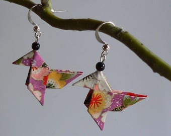 Origami Cranes Japanese paper earrings.