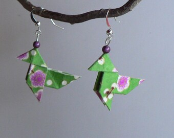 Origami Cranes Japanese paper earrings.