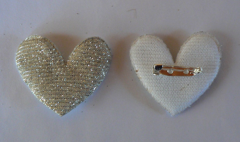 Broche Coeur Tissu Paillettes Argent