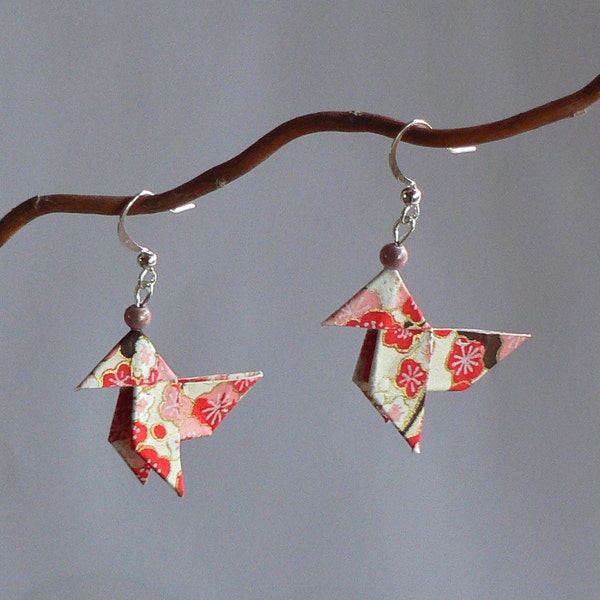 Origami Cocottes Red Japanese Paper earrings.