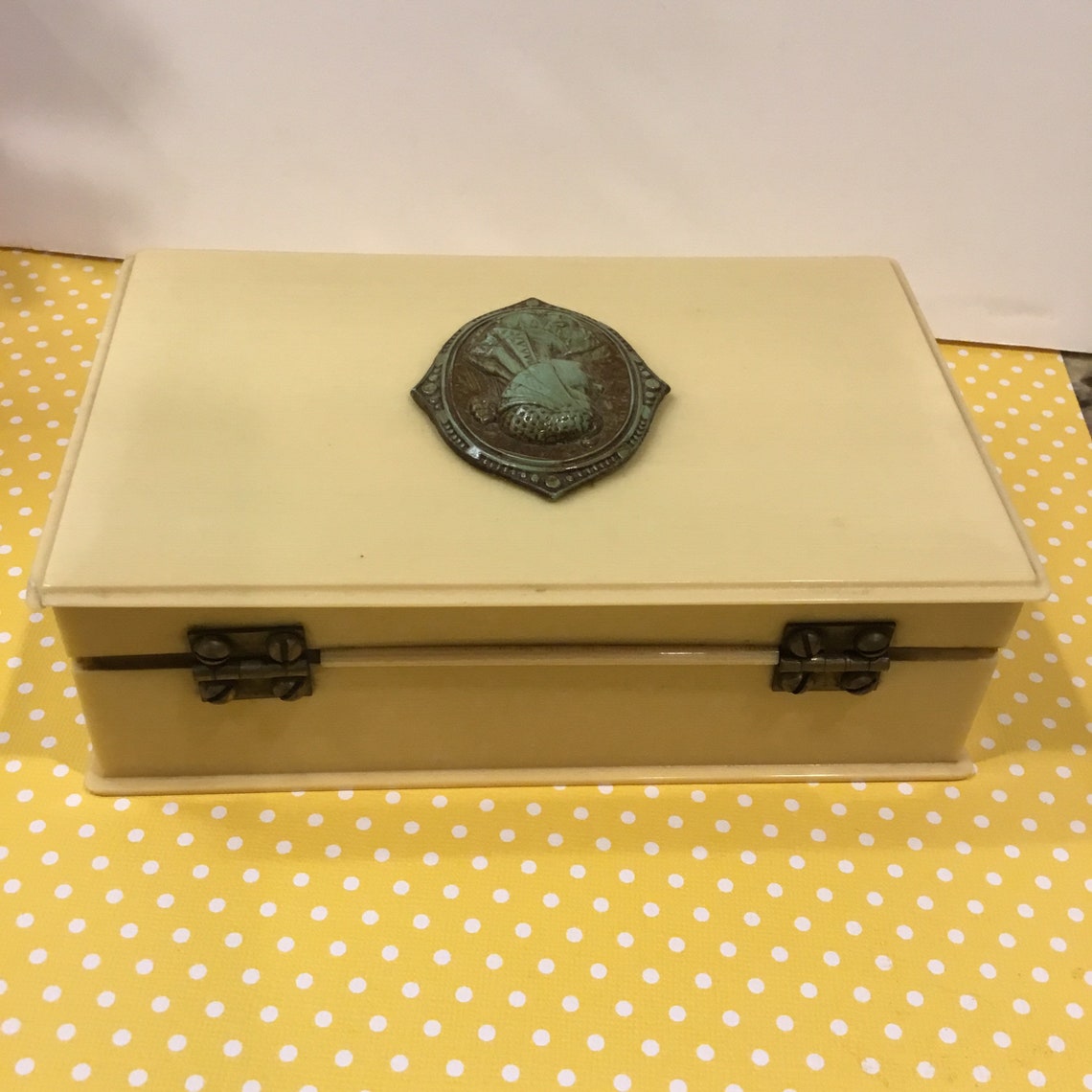 ANTIQUE Celluloid jewelry box with lovely lining vintage Etsy