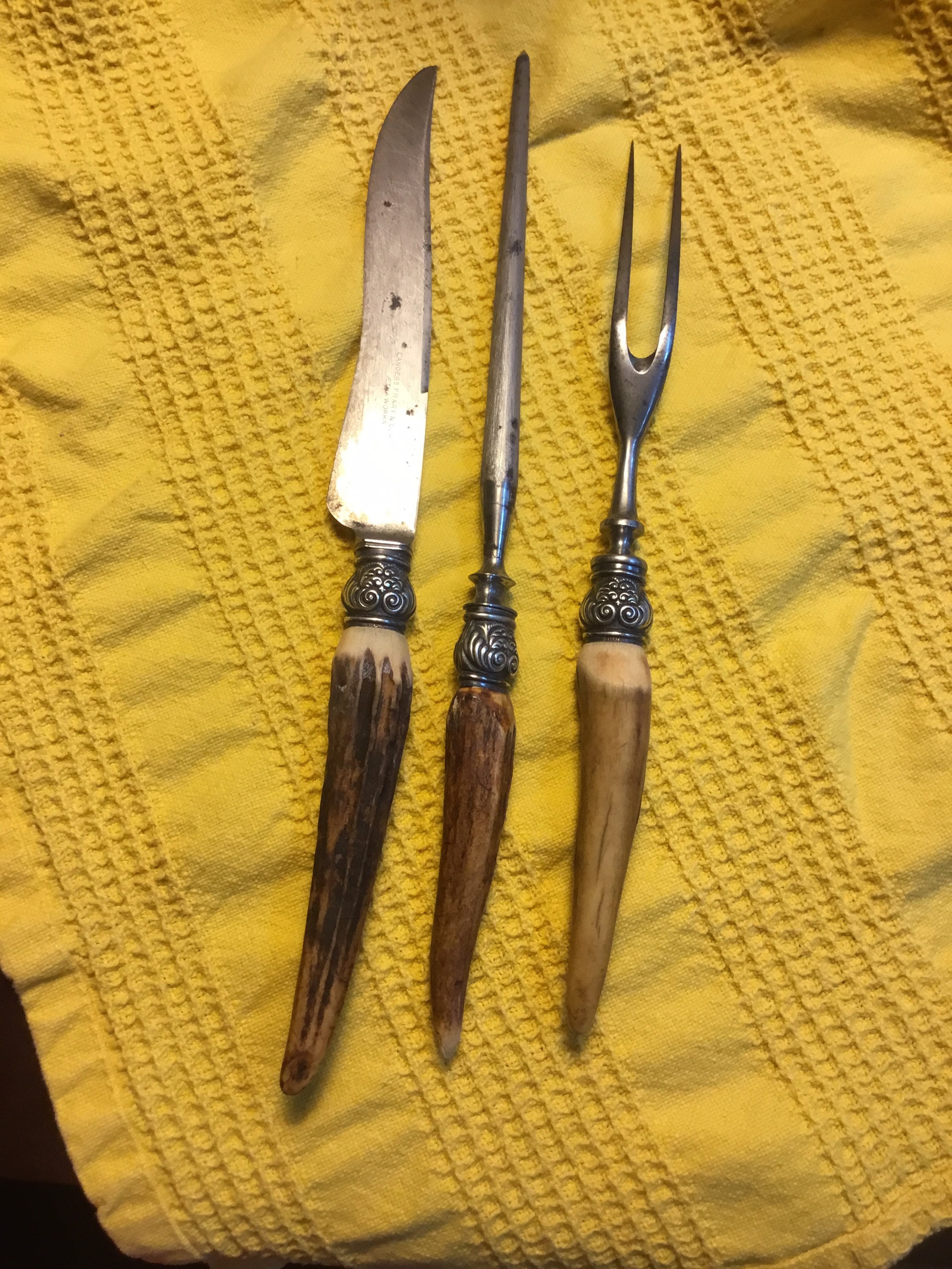 Conjunto de tallado de cuerno de ciervo del siglo 19 con | Etsy