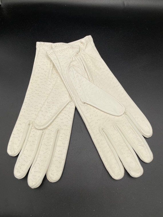 white leather gloves, vintage leather gloves ostr… - image 4