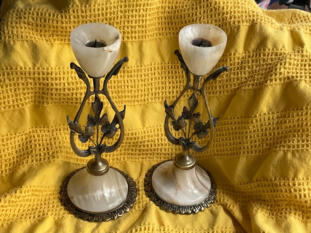 Vinrage Candlesticks Onyx and Brass Circa 1930 Butterscotch Etsy