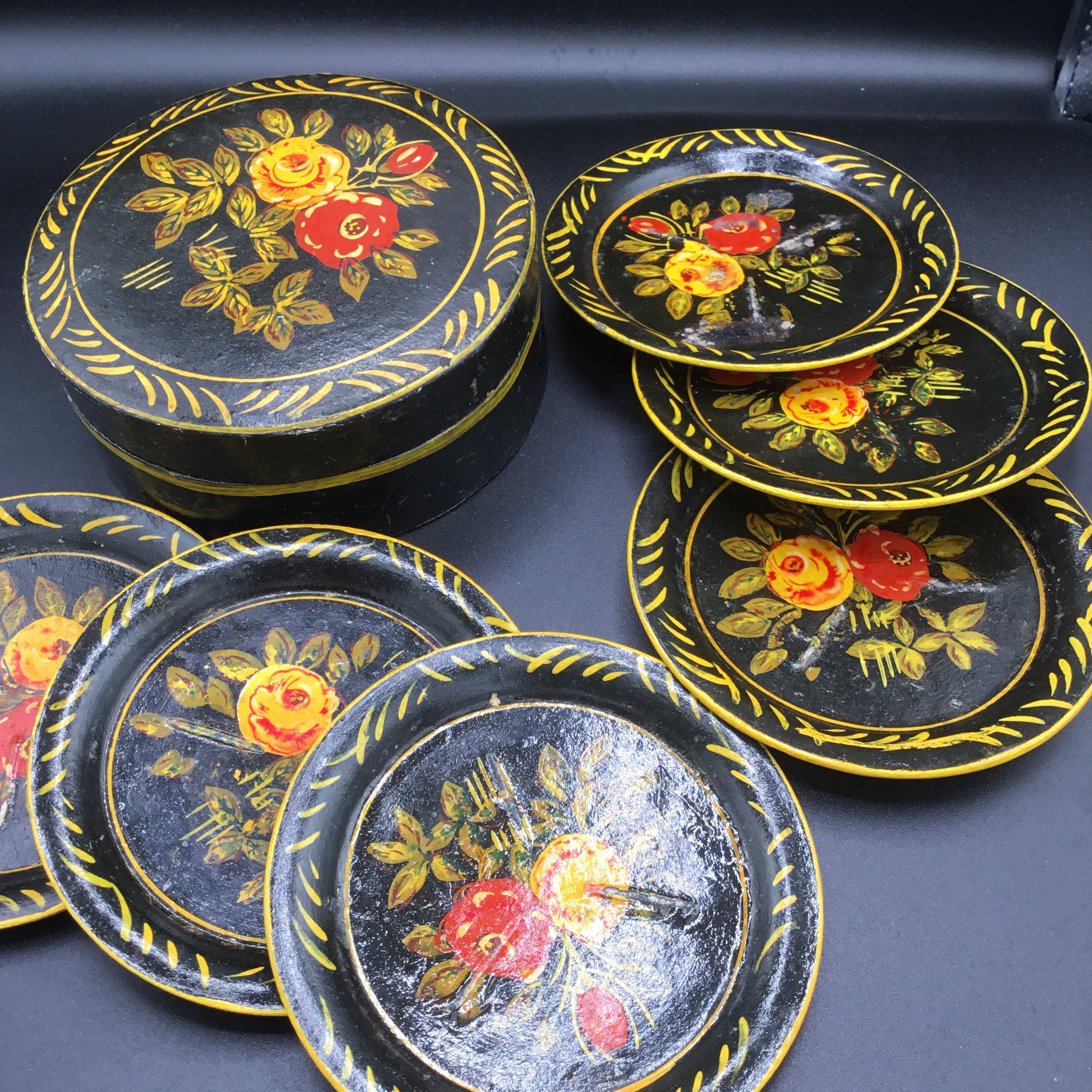Japanese vintage coaster set paper mache coaster set