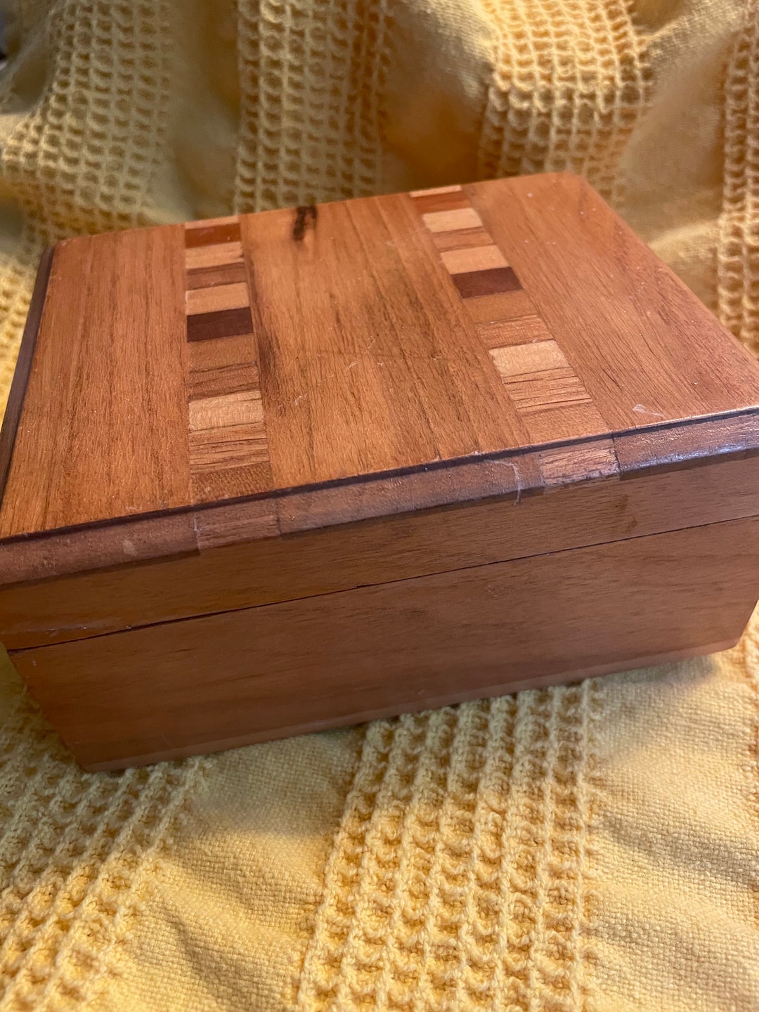 Vintage Inlaid Box, Handmade Box of Walnut, Inlays of Cherry, Ash ...