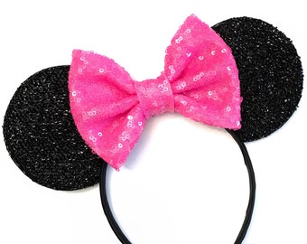 Hot Pink Minnie Ears - Minnie Mouse Ears - Mickey Ears - Sparkly Mickey Ears Headband -  Sparkle Mouse Ears - Sparkle Minnie Ears - Minnie P