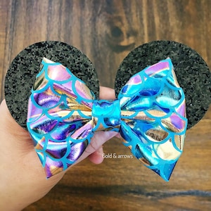 Mermaid Ears, Mickey Ears, Minnie Ears Bow,Mermaid Bow, Ariel Bow, Mouse Ears headband, Little Mermaid Bow,Sparkle Ears, MERMAID