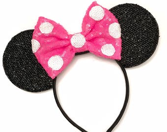 Minnie Ears | Minnie Mouse Headband | Mickey Ears |  Mickey Ears Headband |  Minnie Mouse Ears | Disney Ears | Pink Polka dot Minnie Mouse