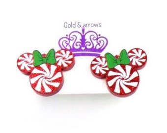 Mickey Christmas Earrings, Minnie Mouse Earrings, Disney Earrings, Peppermint Mickey, Minnie earrings Xmas