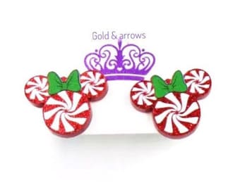 Mickey Christmas Earrings, Minnie Mouse Earrings, Disney Earrings, Peppermint Mickey, Minnie earrings Xmas