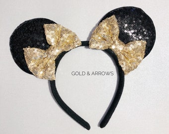 Gold Mickey Ears, Gold Minnie Mouse Ears, Sparkly Gold Mickey Ears Headband, Sparkle Gold Mouse Ears, Sparkle Gold Minnie Ears - Minnie Gold