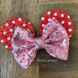 Valentine’s Day Minnie Ears Bow, Mouse Ears Headband, Minnie Headband, Mouse Ears headband, Mouse Trip, Minnie Party,Sequin Bow, Sparkly Bow