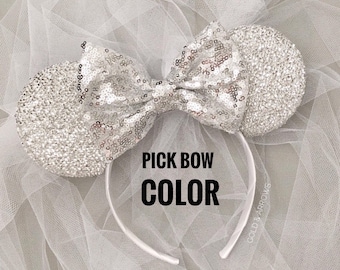 Bride Minnie Ears, Bride Custom Minnie Bride Mouse Ears, I Do Minnie Wedding,  Mickey Ears Headband, Rose Gold Ears, SILVER BRIDE