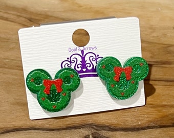 Mickey Christmas Earrings, Minnie Mouse Earrings, Disney Earrings,Mickey Christmas Wreath , Minnie earrings Xmas