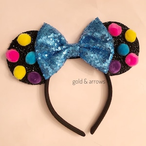Minnie Mouse Ears, Mickey Mouse Ears, Pom pom minnie ears, Colorful Minnie Ears, Ready to Ship
