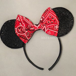 Mickey Ears Headband, Bandana Minnie Ears , Bandana Bow Mouse Ears Headband, Toy Story Mouse Ears, Mickey Mouse headband