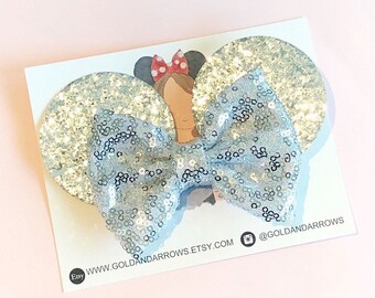 Minnie Ears Bow, Mouse Ears Headband, Minnie Headband, Mouse Ears headband, Mouse Trip, Minnie Party, Sequin Bow, Sparkly Bow SILVER