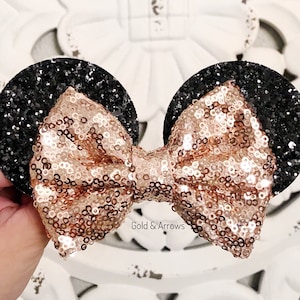 Minnie Ears Bow, Rose Gold Mouse Ears Headband, Minnie Headband, Mouse Ears headband, Mouse Trip, Minnie Party, Sequin Bow, ROSE GOLD