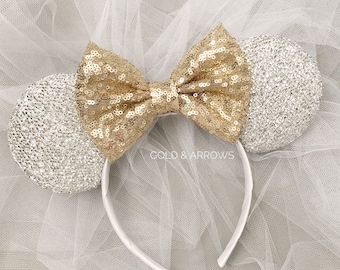 Bride Minnie Ears, Minnie Bride Ears, Disney Ears,  Mickey Ears Headband, , Minnie bridal shower, Disney wedding, Bride mickey ears, GOLD