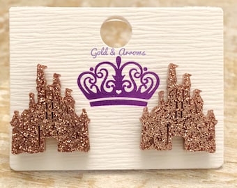 Castle Earrings, Minnie Mouse Earrings, Disney Earrings, Cinderella Castle, Rose Gold Minnie