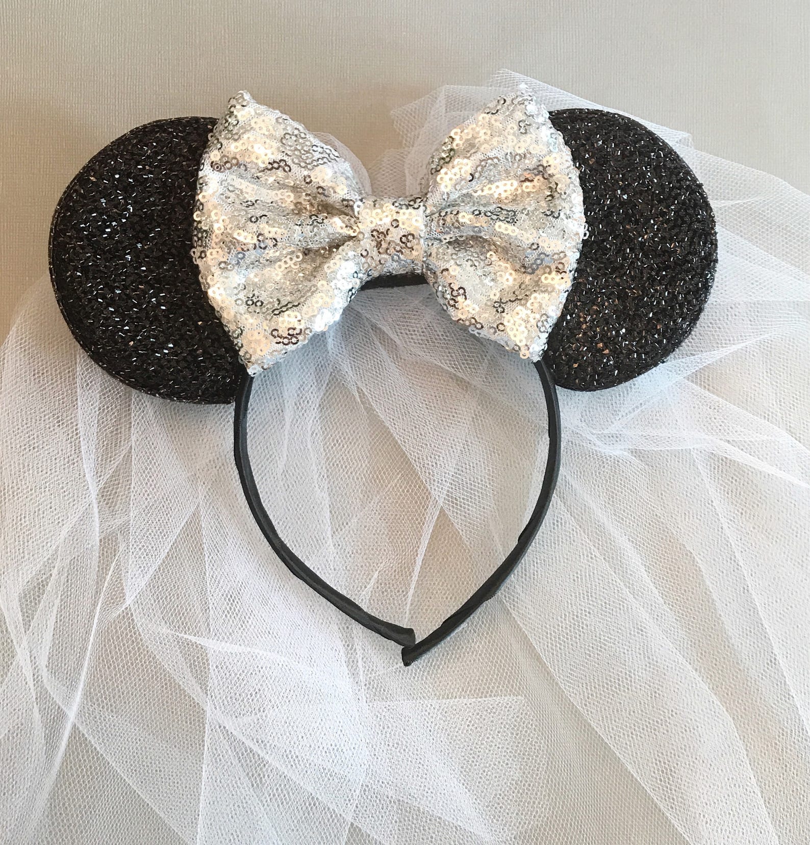 Minnie Mouse Ears Headband – Red Rhinestone Bow, Black, Bridal/Birthday/Party