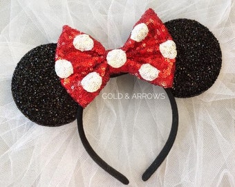 Bride Minnie Ears Headband, Minnie Bride Mouse Ears, I Do Minnie Wedding,  Mickey Ears Headband, Sparkle Mouse Ears, Minnie RED POLKA DOT