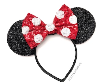 Polka Dot Minnie Ears - Polka Dot Mickey Ears - Minnie Polka Dot  Mickey Ears - Sparkly Mickey Ears Headband -  Sparkle Mouse Ears