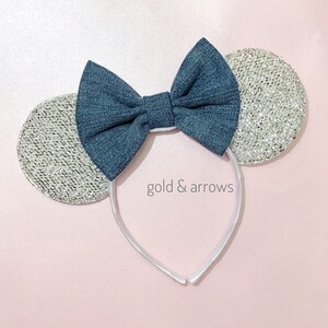 Blue Jean Mickey Ears Headband, Minnie Ears , Bandana Bow Mouse Ears Headband, Mouse Ears, Mickey Mouse headband