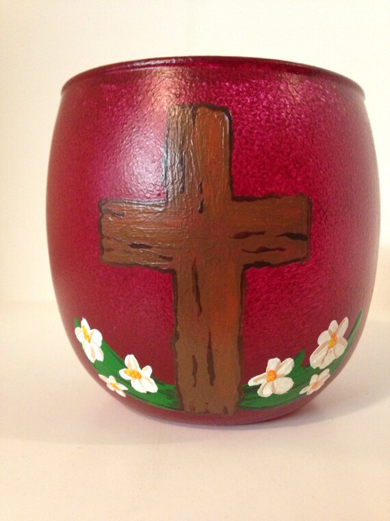 Items similar to Handpainted wooden cross candle holder on Etsy