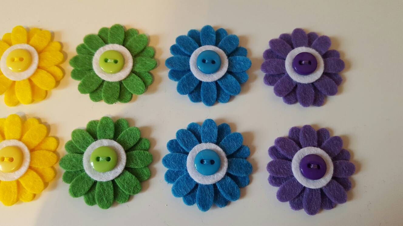 12 Handmade Daisy Embellishments. Rainbow Coloured Etsy UK