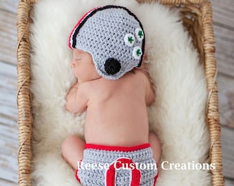 Crochet Ohio State Buckeyes inspired Newborn Baby Boy Photo Prop Outfit- 5-7 day Lead Time