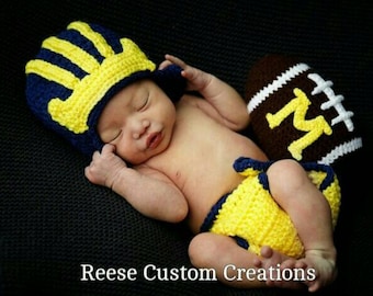 Crochet Uni. of Michigan Football Inspired Newborn Baby Photo Prop Outfit-Michigan Wolverines. 5-7 day Lead Time