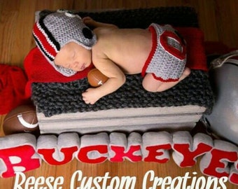 Crochet Ohio State Buckeyes inspired Newborn Baby Boy Photo Prop Outfit-Ohio State Hat-2 weekLead Time