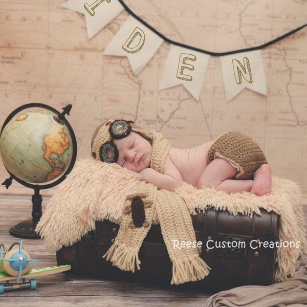 Crochet Newborn Boy or Girl crochet Aviator/crochet pilot/crochet airplane Photo Outfit- 7-9 day Lead Time.