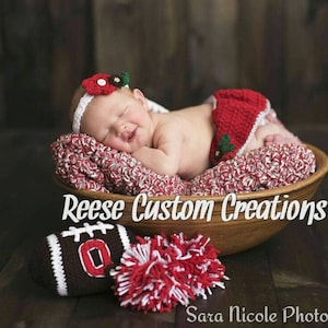 Crochet Ohio State Buckeyes inspired Newborn Baby Girl Photo Prop-Cheerleader Outfit- 2 week Lead Time